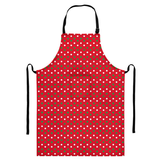 Christmas Polka Dot Pattern Print Bib Apron With Pocket