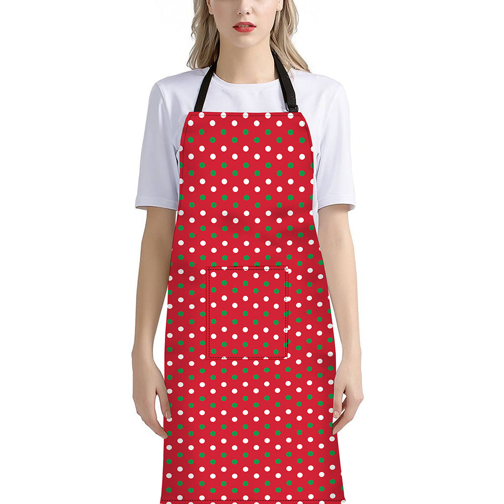 Christmas Polka Dot Pattern Print Bib Apron With Pocket