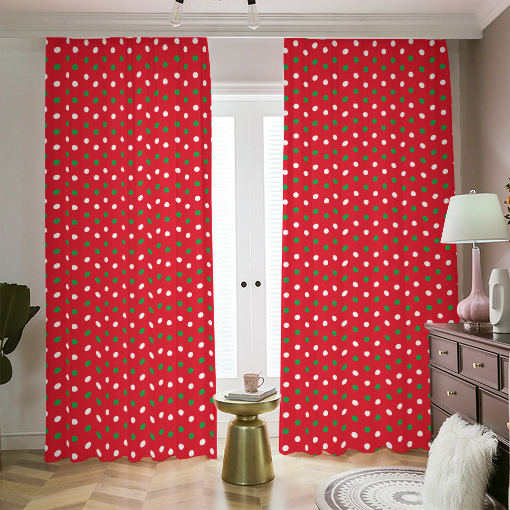 Christmas Polka Dot Pattern Print Blackout Pencil Pleat Curtains