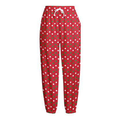 Christmas Polka Dot Pattern Print Fleece Lined Knit Pants