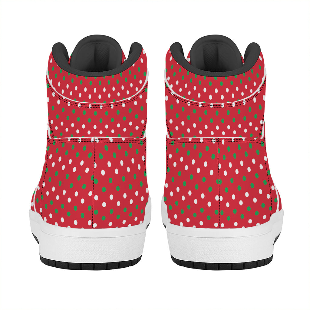 Christmas Polka Dot Pattern Print High Top Leather Sneakers