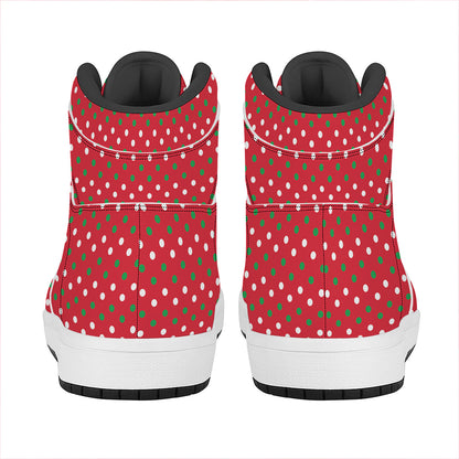 Christmas Polka Dot Pattern Print High Top Leather Sneakers