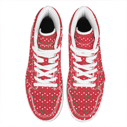 Christmas Polka Dot Pattern Print High Top Leather Sneakers
