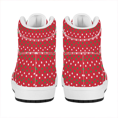 Christmas Polka Dot Pattern Print High Top Leather Sneakers
