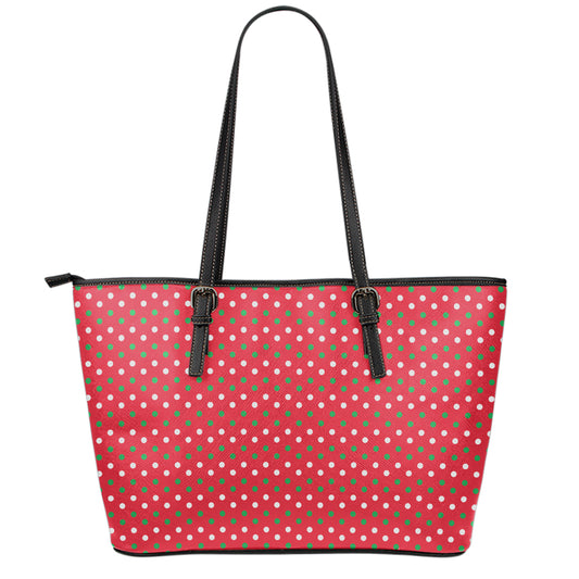 Christmas Polka Dot Pattern Print Leather Tote Bag