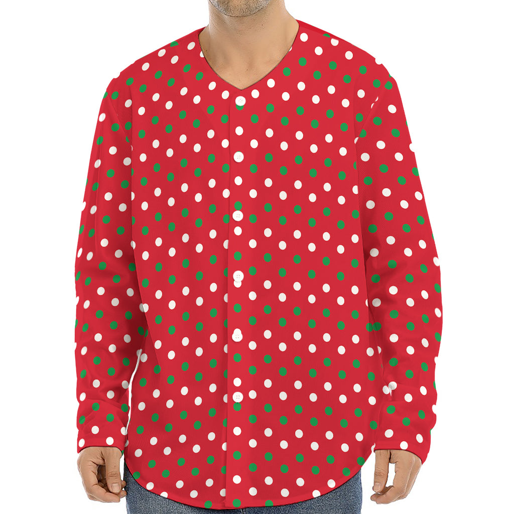 Christmas Polka Dot Pattern Print Long Sleeve Baseball Jersey