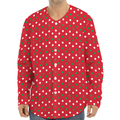 Christmas Polka Dot Pattern Print Long Sleeve Baseball Jersey