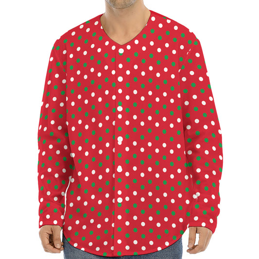 Christmas Polka Dot Pattern Print Long Sleeve Baseball Jersey