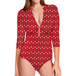 Christmas Polka Dot Pattern Print Long Sleeve Swimsuit