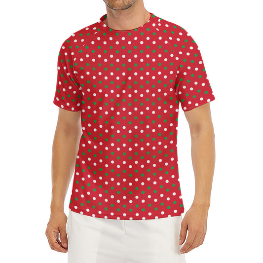 Christmas Polka Dot Pattern Print Men's Short Sleeve Rash Guard