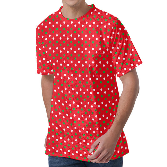 Christmas Polka Dot Pattern Print Men's Velvet T-Shirt