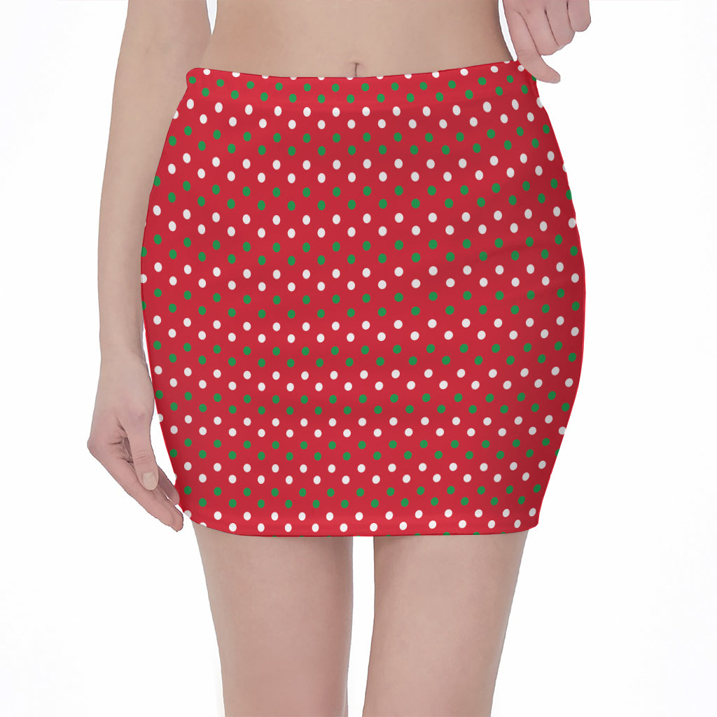 Christmas Polka Dot Pattern Print Pencil Mini Skirt