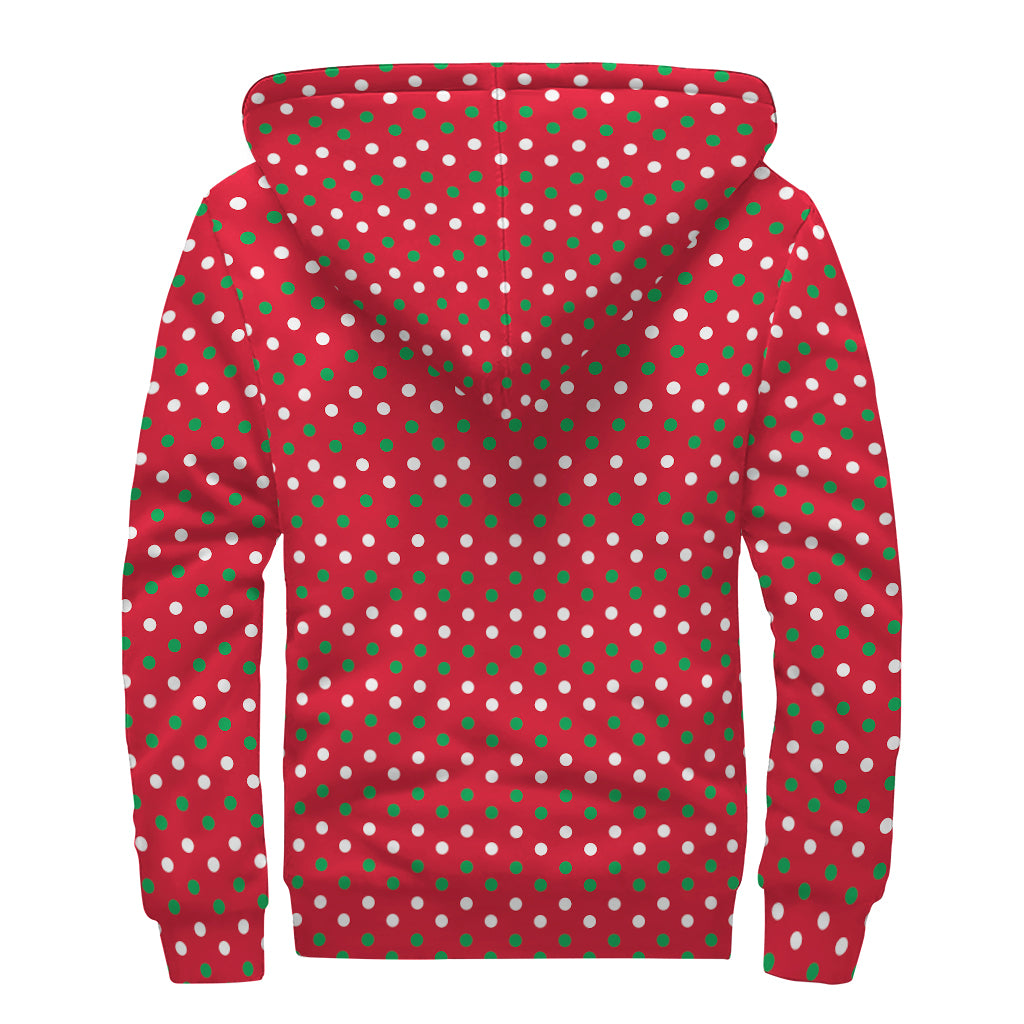 Christmas Polka Dot Pattern Print Sherpa Lined Zip Up Hoodie