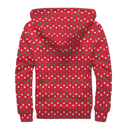 Christmas Polka Dot Pattern Print Sherpa Lined Zip Up Hoodie