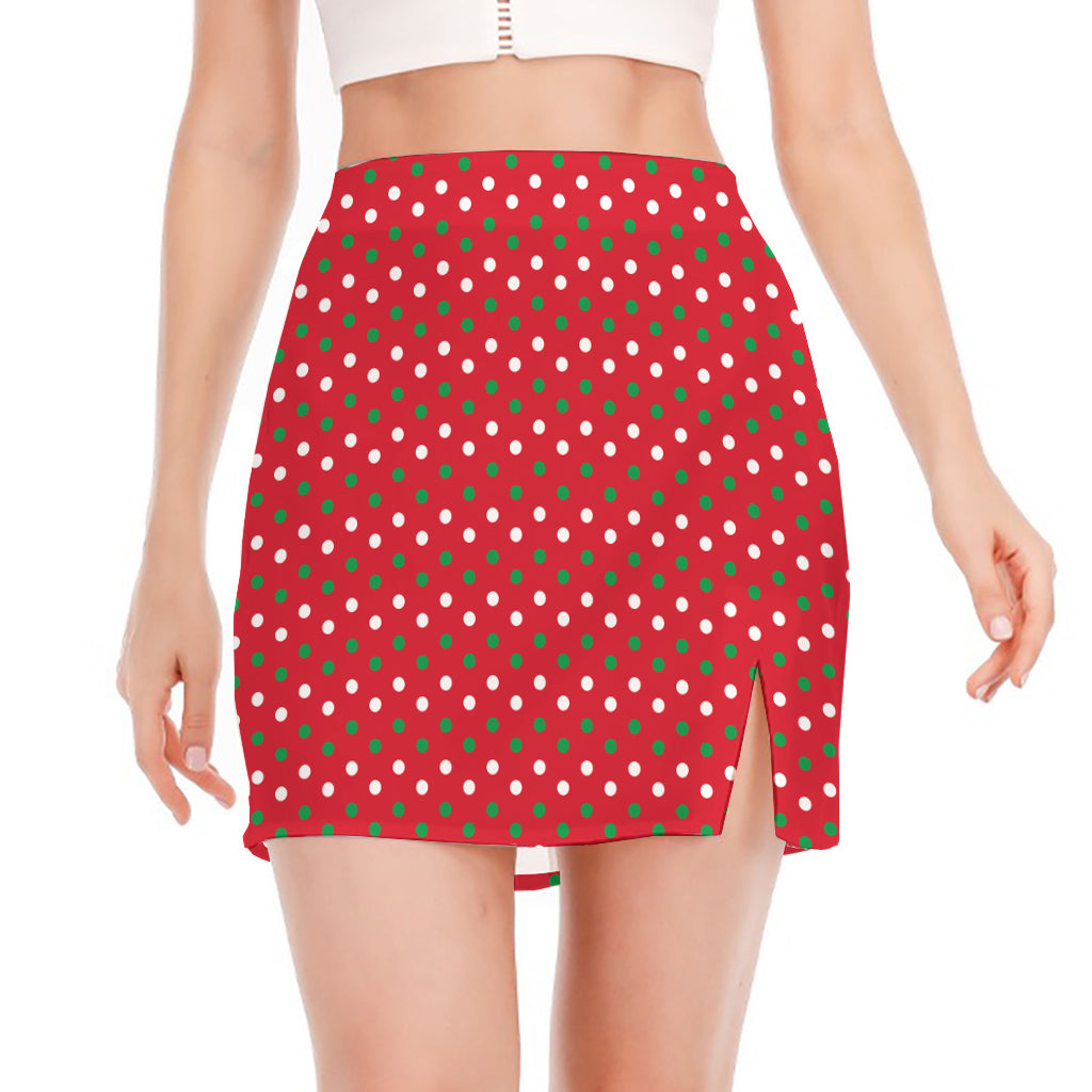 Christmas Polka Dot Pattern Print Side Slit Mini Skirt