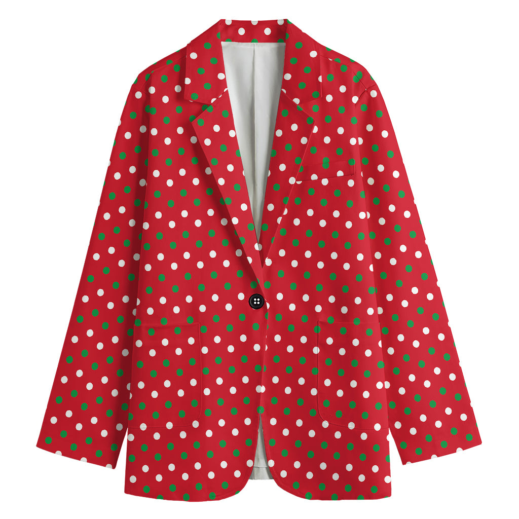 Christmas Polka Dot Pattern Print Women's Cotton Blazer