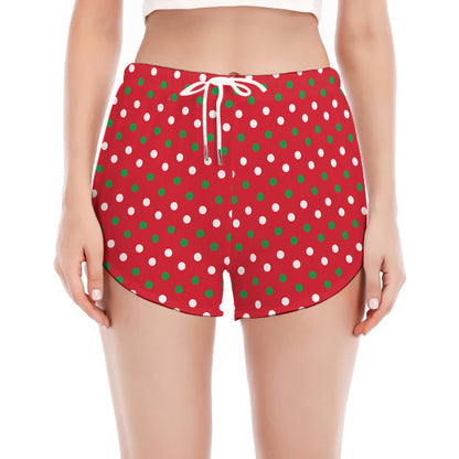 Christmas Polka Dot Pattern Print Women's Split Running Shorts
