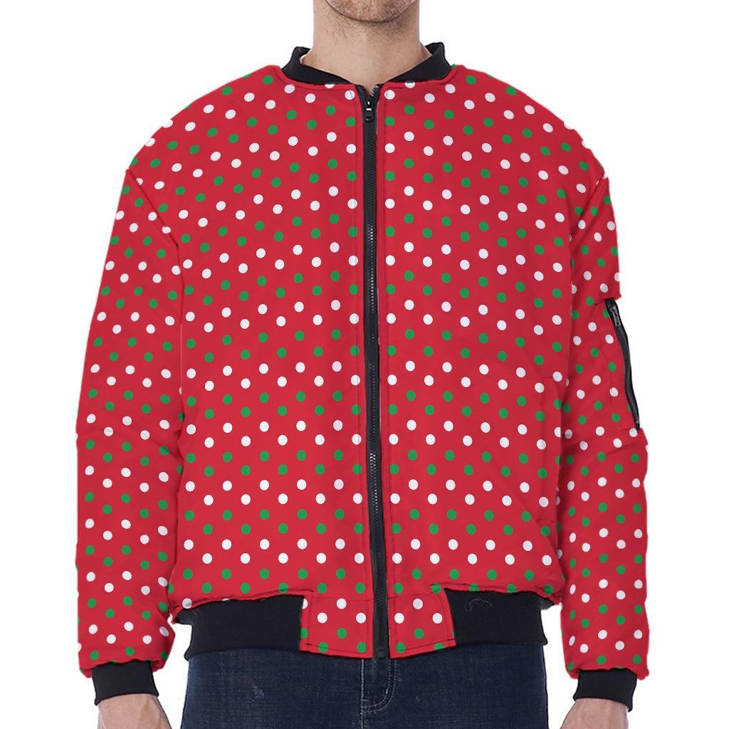 Christmas Polka Dot Pattern Print Zip Sleeve Bomber Jacket