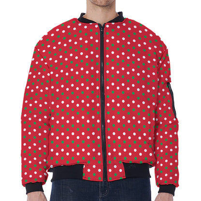 Christmas Polka Dot Pattern Print Zip Sleeve Bomber Jacket