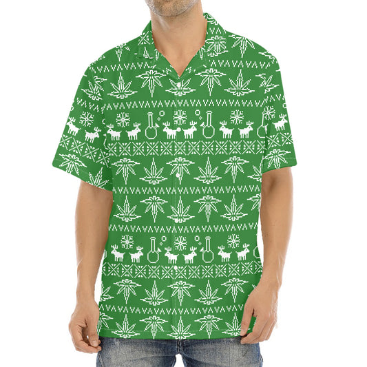 Christmas Pot Leaf Pattern Print Aloha Shirt