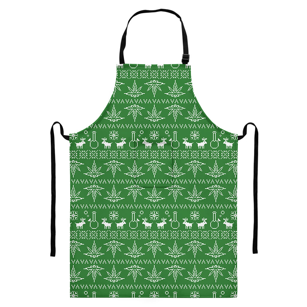 Christmas Pot Leaf Pattern Print Bib Apron With Pocket