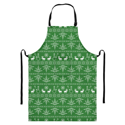 Christmas Pot Leaf Pattern Print Bib Apron With Pocket