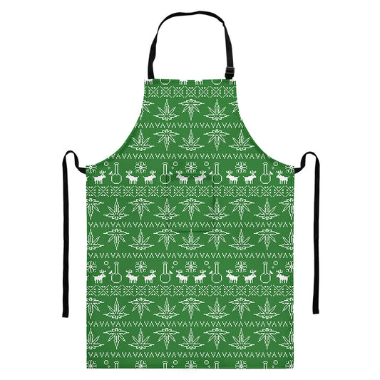 Christmas Pot Leaf Pattern Print Bib Apron With Pocket
