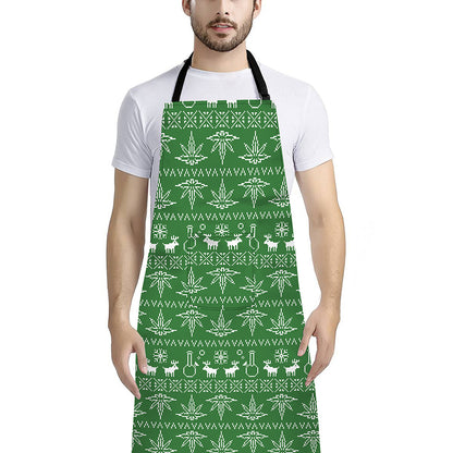 Christmas Pot Leaf Pattern Print Bib Apron With Pocket