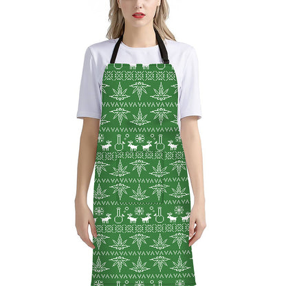 Christmas Pot Leaf Pattern Print Bib Apron With Pocket