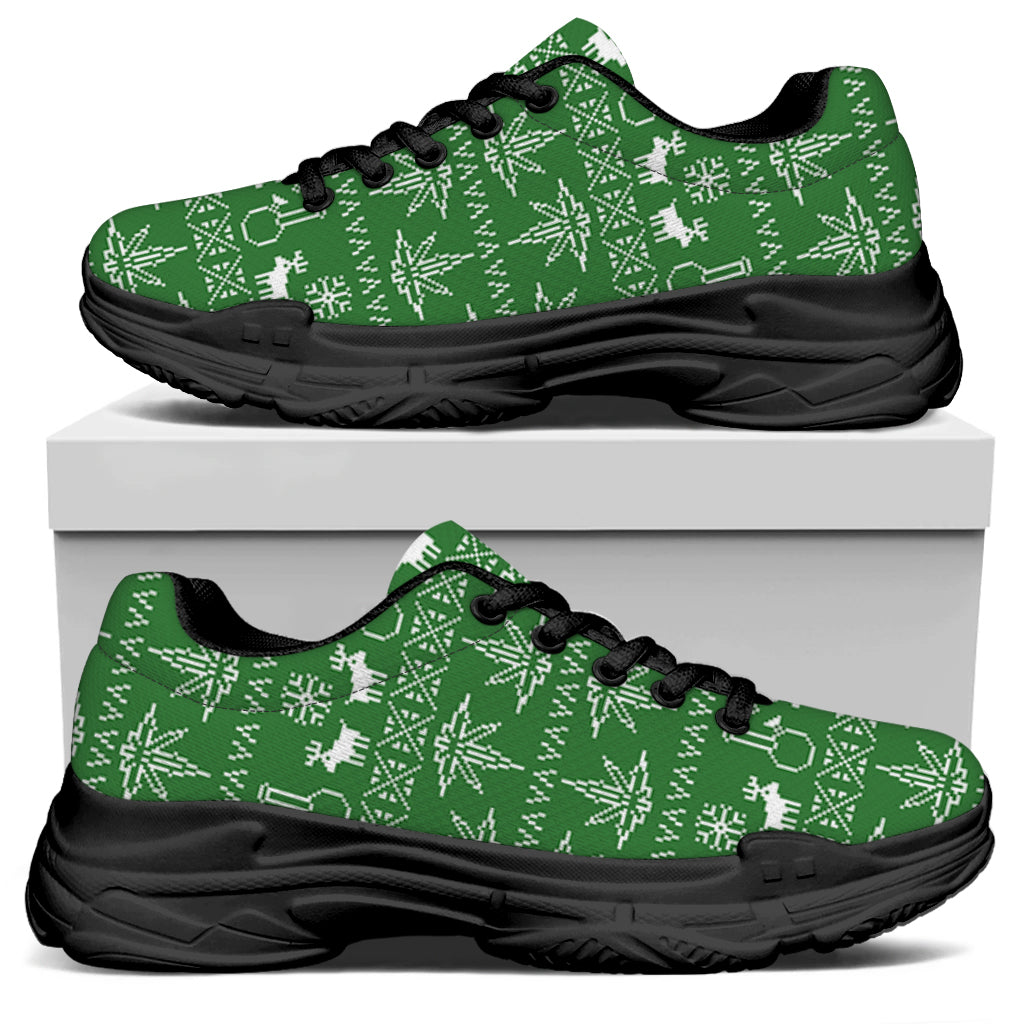 Christmas Pot Leaf Pattern Print Black Chunky Shoes