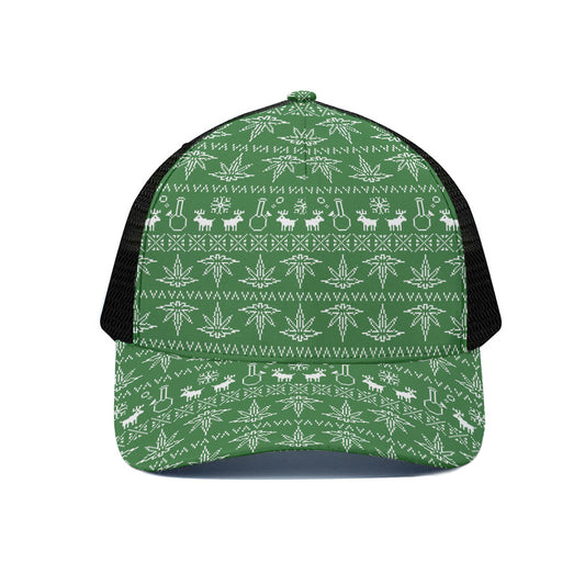 Christmas Pot Leaf Pattern Print Black Mesh Trucker Cap