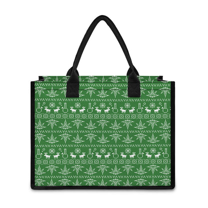 Christmas Pot Leaf Pattern Print Canvas Tote Bag