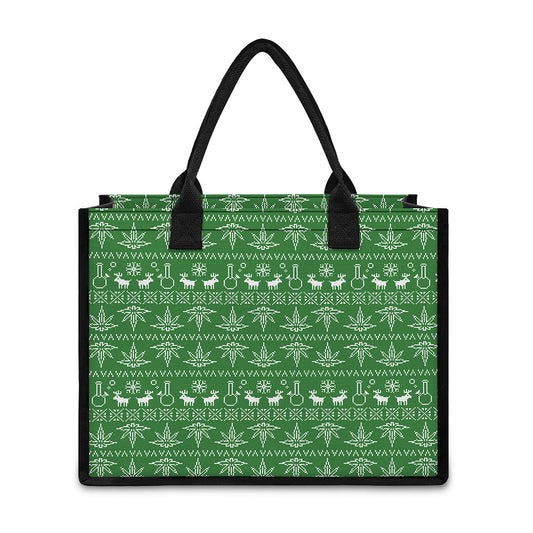Christmas Pot Leaf Pattern Print Canvas Tote Bag