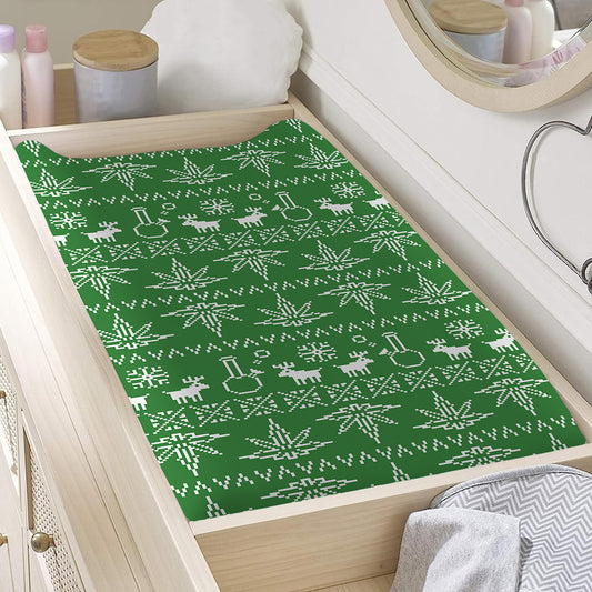 Christmas Pot Leaf Pattern Print Changing Pad Cover