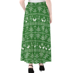 Christmas Pot Leaf Pattern Print Chiffon Maxi Skirt
