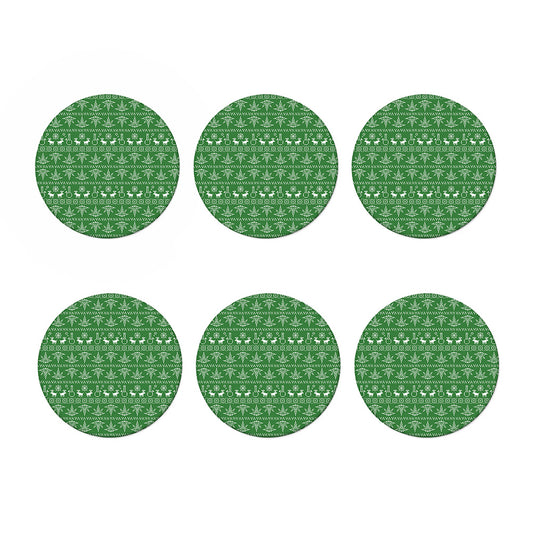 Christmas Pot Leaf Pattern Print Coaster Set