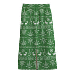 Christmas Pot Leaf Pattern Print Cotton Front Slit Maxi Skirt