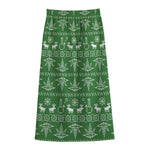 Christmas Pot Leaf Pattern Print Cotton Front Slit Maxi Skirt