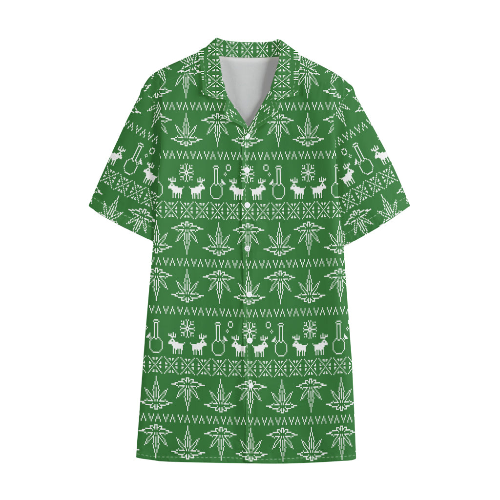 Christmas Pot Leaf Pattern Print Cotton Hawaiian Shirt