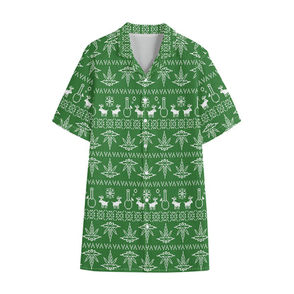 Christmas Pot Leaf Pattern Print Cotton Hawaiian Shirt