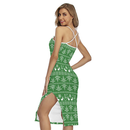 Christmas Pot Leaf Pattern Print Cross Back Cami Dress