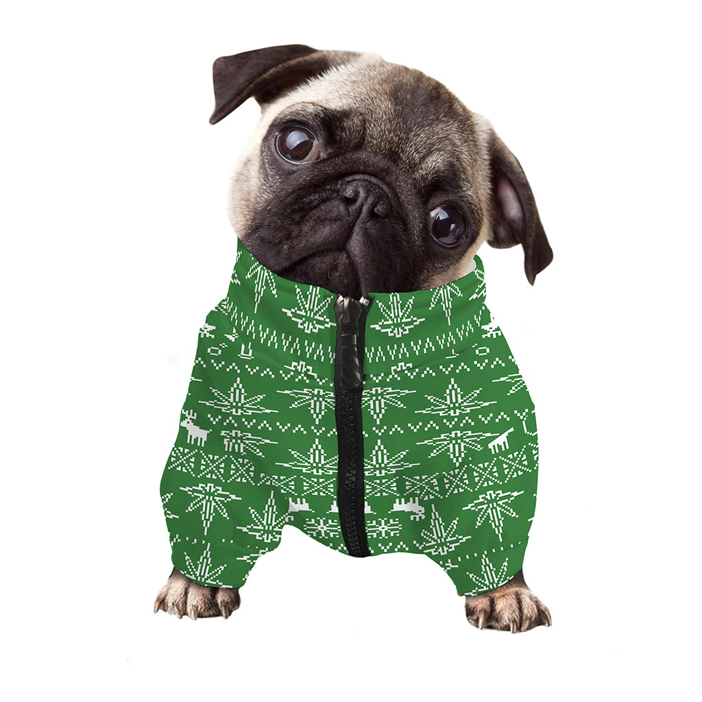 Christmas Pot Leaf Pattern Print Dog Zip Up Jacket