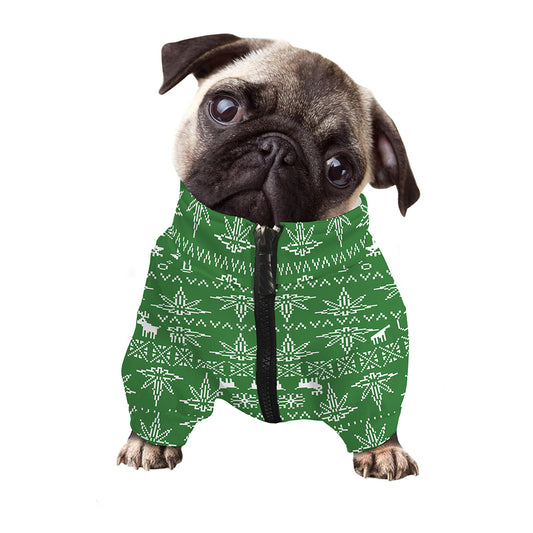 Christmas Pot Leaf Pattern Print Dog Zip Up Jacket