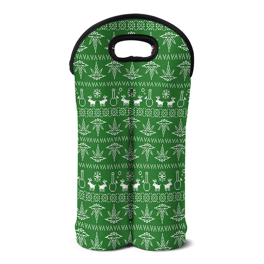 Christmas Pot Leaf Pattern Print Double Neoprene Wine Tote