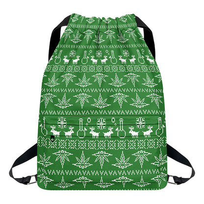 Christmas Pot Leaf Pattern Print Drawstring Backpack