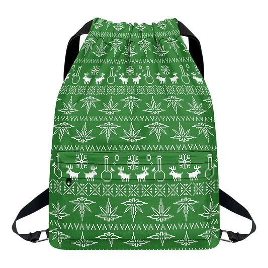 Christmas Pot Leaf Pattern Print Drawstring Backpack