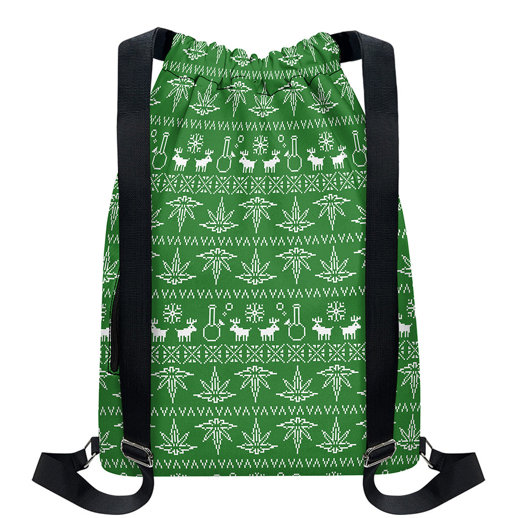 Christmas Pot Leaf Pattern Print Drawstring Backpack
