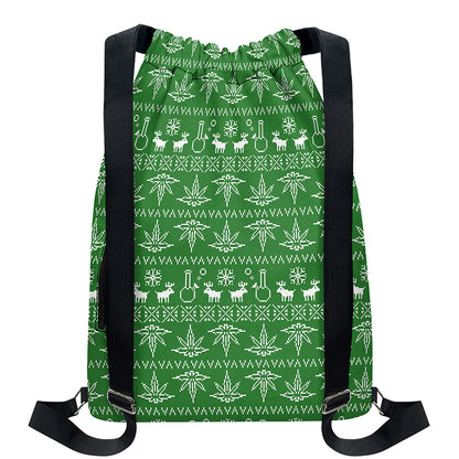 Christmas Pot Leaf Pattern Print Drawstring Backpack