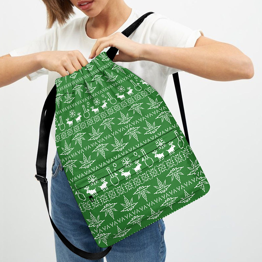Christmas Pot Leaf Pattern Print Drawstring Backpack