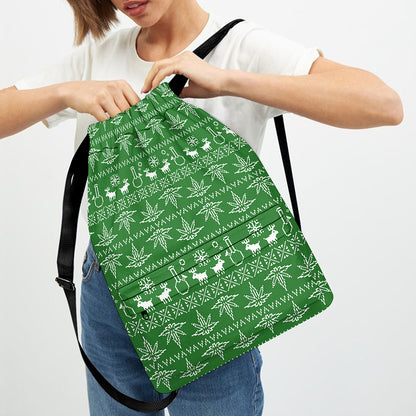 Christmas Pot Leaf Pattern Print Drawstring Backpack